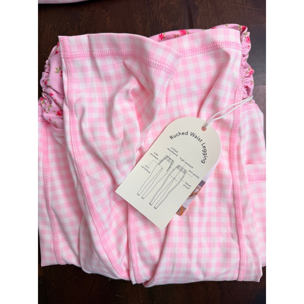 Blogilates Ruched Waist Legging Womens 3X Pink Gingham Floral High Rise NWT - Picture 6 of 8